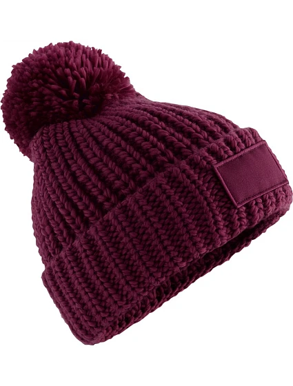 Beechfield B 329 Pletená čepice s bambulí "Toasty Patch" 53.0329 burgundy