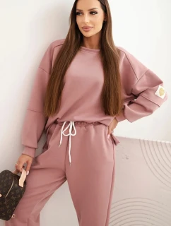 Komplet dámský máslový s volnou mikinou a kalhotami s nápisem LOVE khaki