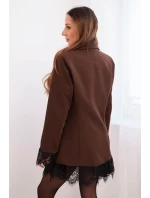 Dámská sako hnědá s krajkou na spodní části a na manžetách hnědá