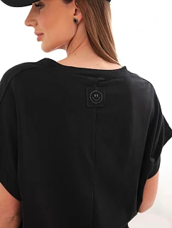 Dámská bavlněná halenka s výstřihem do V a krátkým rukávem černá