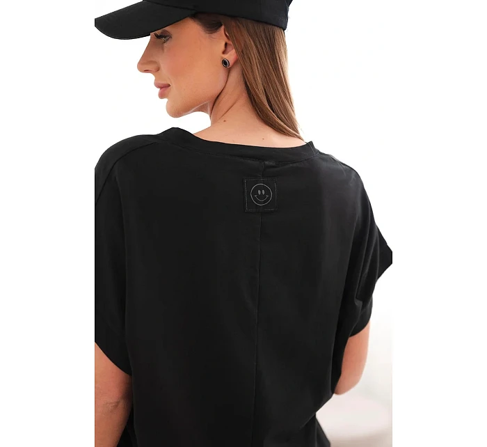 Dámská bavlněná halenka s výstřihem do V a krátkým rukávem černá