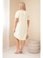 Dámské šaty z viskózy Plus Size s krátkým rukávem a výstřihem do V žlutá