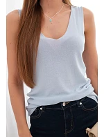 Dámská viskózová halenka bez rukávů s výstřihem do V modrá