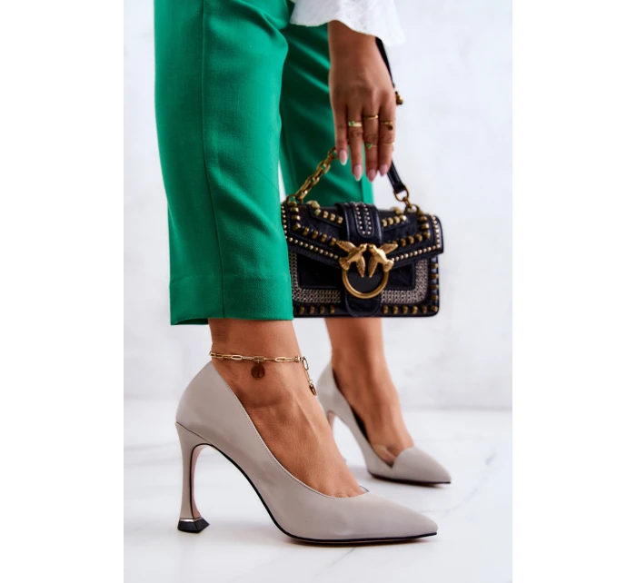 Módní kožené boty na jehlách Světle šedá Tamira