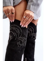 Dámské koleno vysoké boty na podpatku černé model 21638639 - Boto