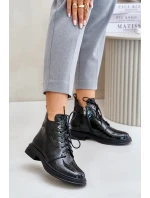 Kožené Lakované Boty Dámské Zateplené Na Zip D&A LZ42-042 Tmavozelené