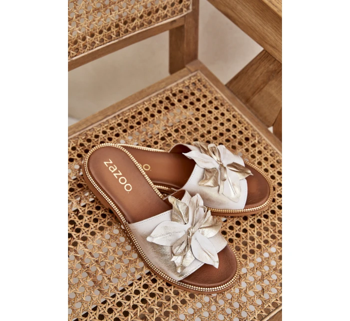 Pantofle S Dekorací Přírodní Kůže Zazoo 3667 Zlatý Opraný Pantofle S Dekorací Přírodní Kůže Zazoo 3667 Zlatý Opraný