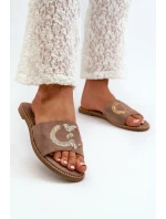 Dámské ploché pantofle s flitry S.Barski Hnědá Dámské ploché pantofle s flitry S.Barski Hnědá