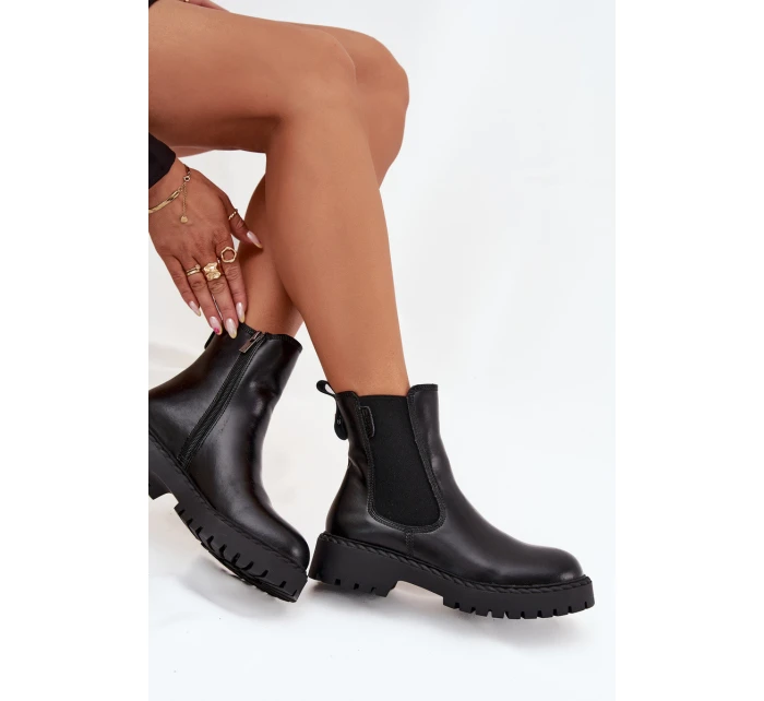 Dámské zateplené kožené boty na zip Big Star – černé