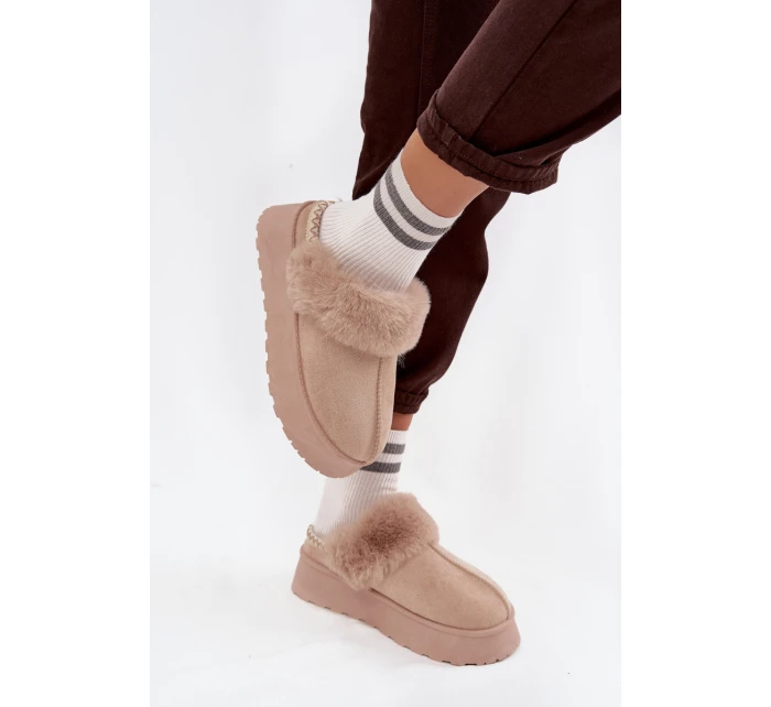 Dámské sněhule Querina na platformě s kožešinou a výšivkou – béžové Dámské sněhule Querina na platformě s kožešinou a výšivkou – béžové