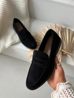 Dámské mokasíny z eko semiše – černé Renelia