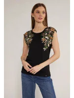 Dámské tričko s květinovým potiskem model 18523075 černé - Monnari