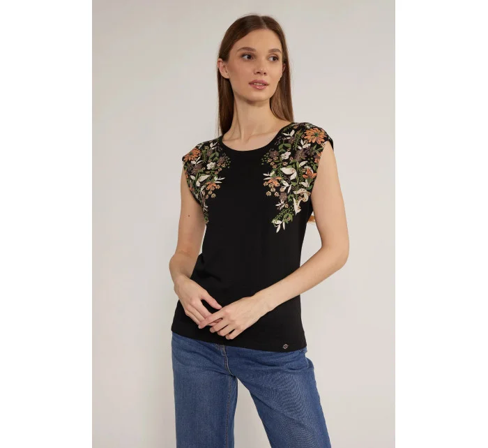 Dámské tričko s květinovým potiskem model 18523075 černé - Monnari