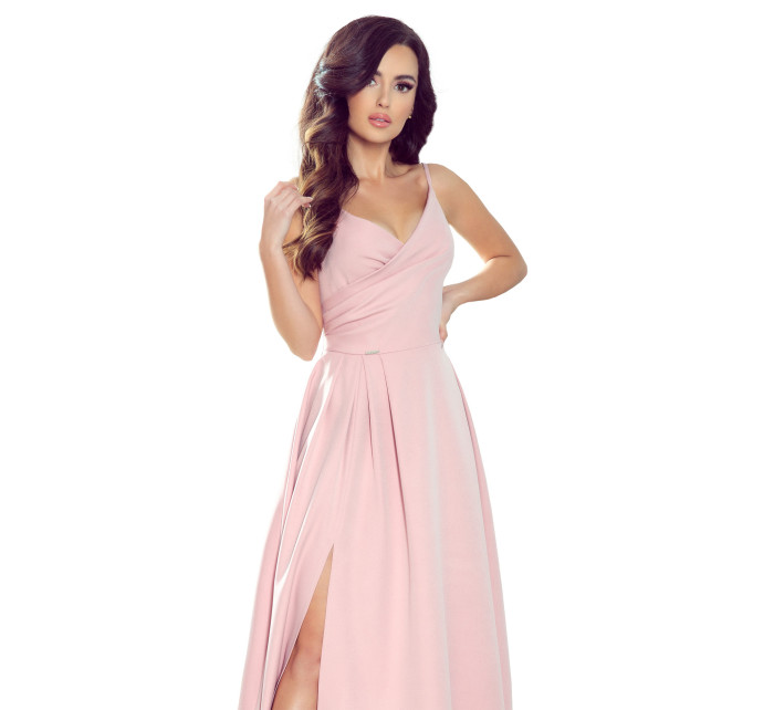CHIARA - Elegantní dámské maxi šaty na ramínkách v pudrově růžové barvě 299-2