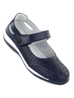 Dámské kožené polobotky na suchý zip tmavě modré model 21997204 - JEZZI