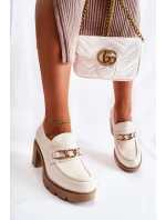 Kožené boty na se zlatým zdobením světle béžová model 21593228 - Boto