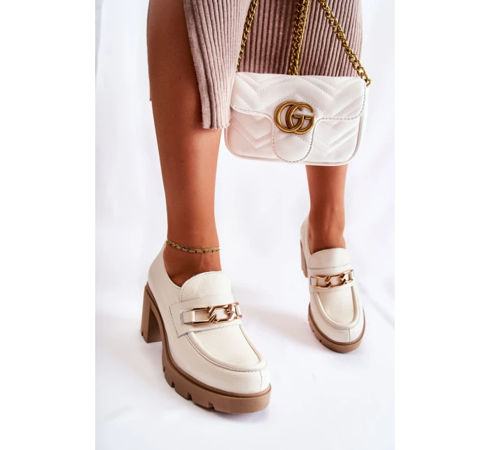 Kožené boty na se zlatým zdobením světle béžová model 21593228 - Boto