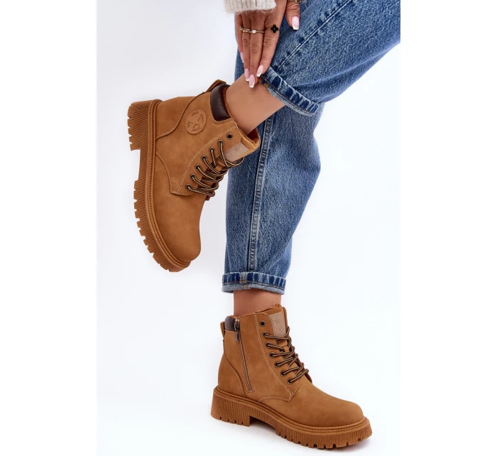 Kožené Ocouvané Botky Trapery Camel Felizia Kožené Ocouvané Botky Trapery Camel Felizia