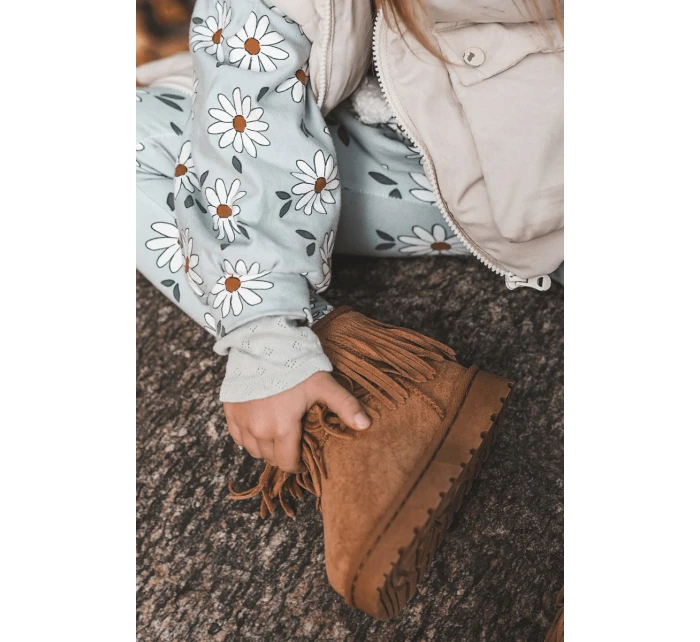 Ocieplane Botky Sněžáky Dětské s Ozdobnými Frédzlami Camel Nimia