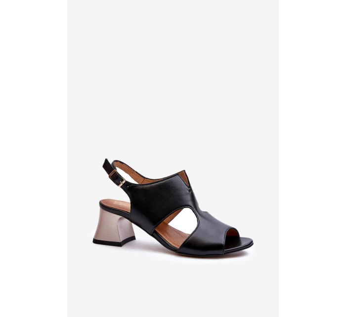 Dámské kožené sandály na podpatku Maciejka 06566-01 černé