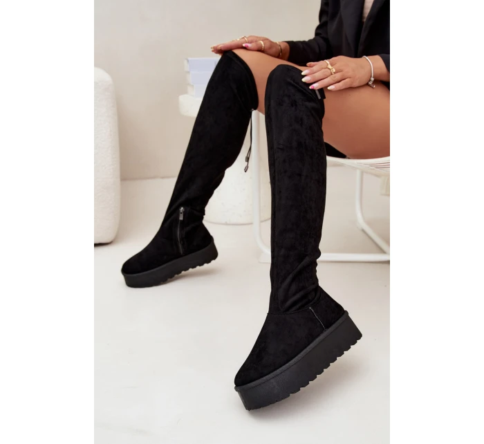 Dámské Kozačky Na Platformě Nad Kolena Big Star SS274264 Černé