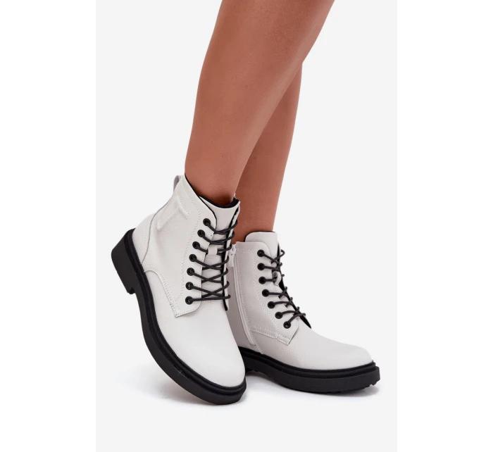 Zateplené dámské kotníkové boty z přírodní kůže model 21712314 bílé - SERGIO LEONE