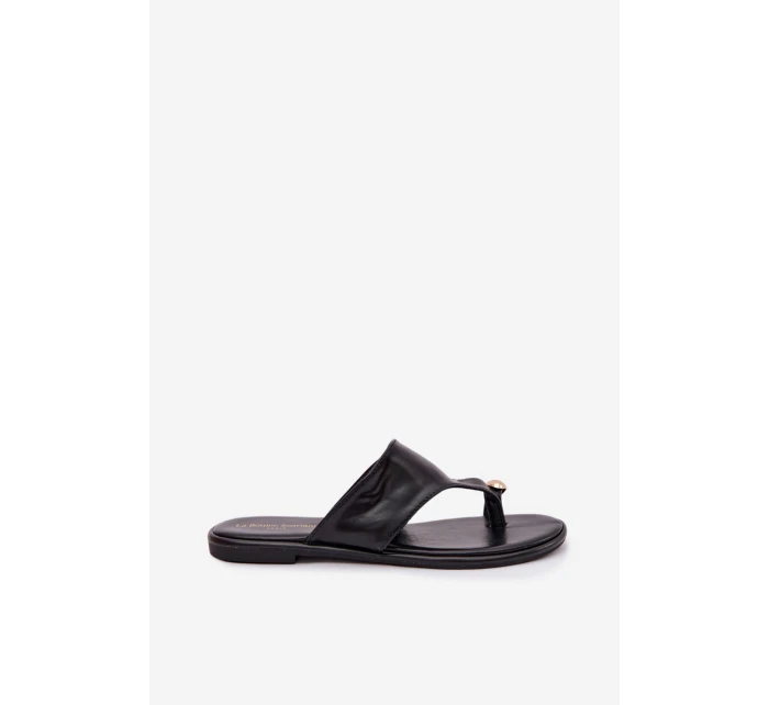 Dámské ploché ekologické kožené pantofle se zlatým detailem Černé model 21956164 - Boto