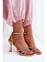 Dámské sandály na podpatku se zdobenými pásky Šampaňské Gedira