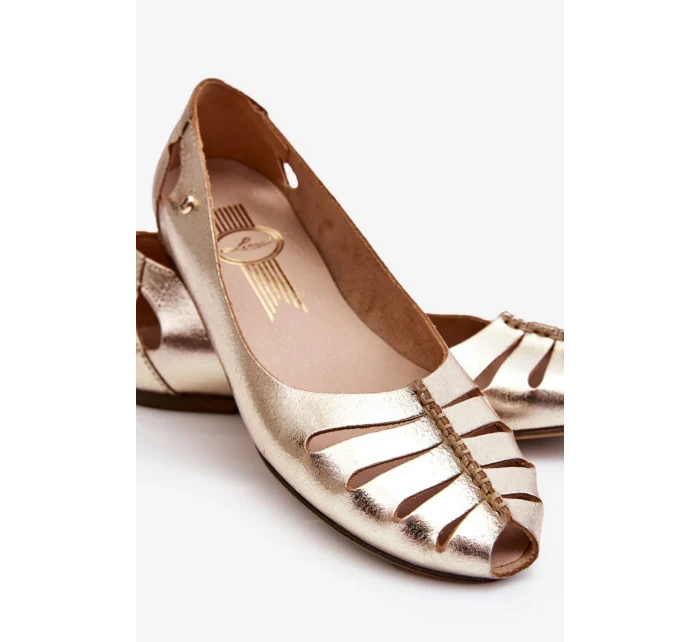 Pohodlné kožené dámské baleríny zlate Luka
