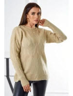 Svetr model 18970345 přes hlavu s módní vazbou béžový - K-Fashion Svetr model 18970345 přes hlavu s módní vazbou béžový - K-Fashion