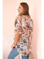 Dámská viskózová košile s 3/4 rukávy v akvarelovém vzoru béžová