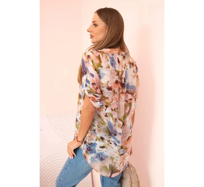 Dámská viskózová košile s 3/4 rukávy v akvarelovém vzoru béžová