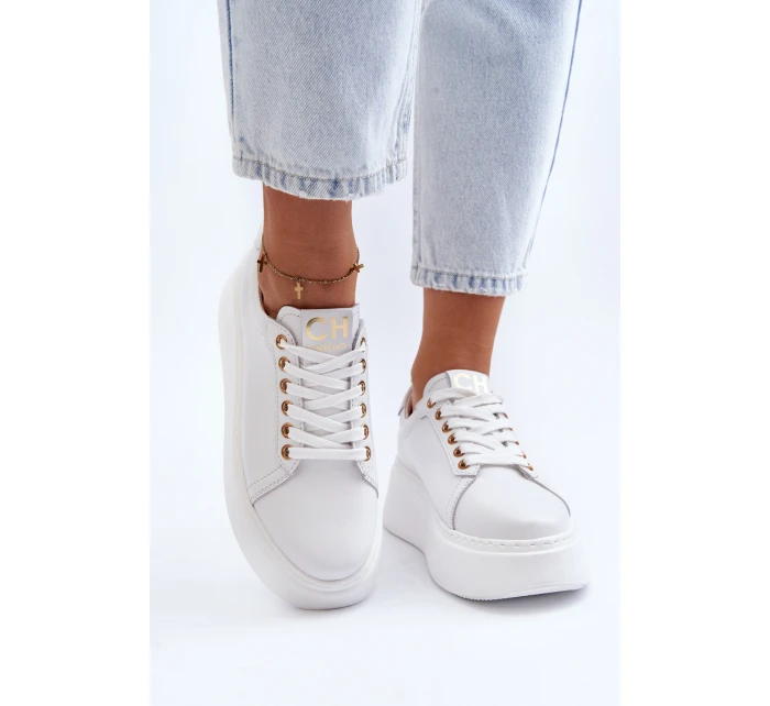 Dámské kožené tenisky na platformě model 21649096 bílé - CheBello