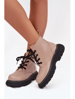 Zateplené dámské kotníkové boty na platformě s šněrováním tmavě béžové Harmine
