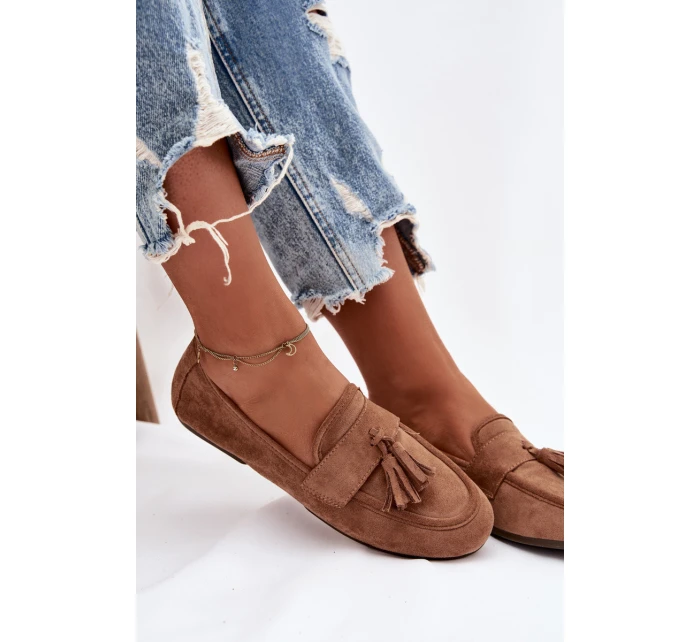 Dámské mokasíny ploché s třásněmi hnědé model 21919041 - Boto Dámské mokasíny ploché s třásněmi hnědé model 21919041 - Boto