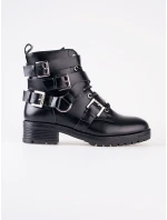 Módní kotníčkové boty černé dámské na plochém podpatku Módní kotníčkové boty černé dámské na plochém podpatku