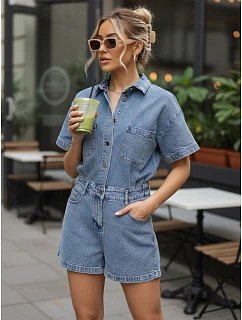 Dámský krátký džínový overal se šňůrkou v pase FashionStreet EY2639