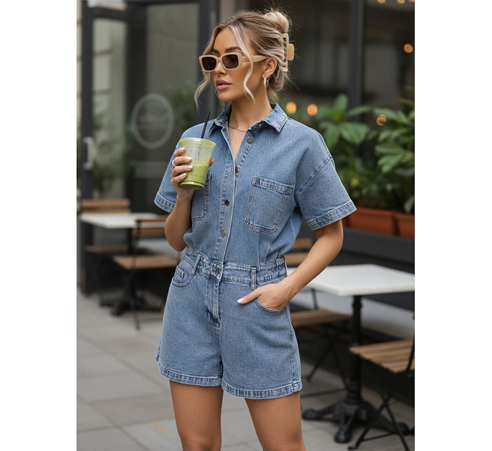 Dámský krátký džínový overal se šňůrkou v pase FashionStreet EY2639