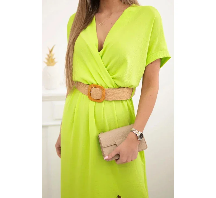 Dlouhé šaty s ozdobným páskem neonově zelená