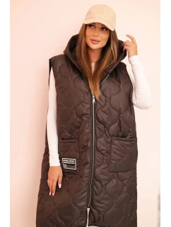 Dámská prošívaná vesta Plus Size s kapucí na zip mocca