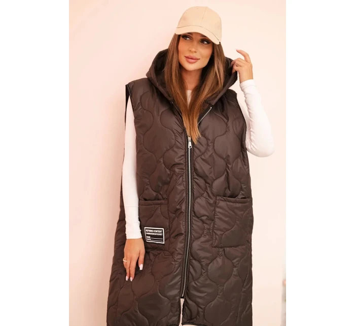 Dámská prošívaná vesta Plus Size s kapucí na zip mocca Dámská prošívaná vesta Plus Size s kapucí na zip mocca