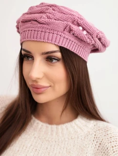 Dámská zimní čepice s ozdobným pletením a krystalky K398 fialová