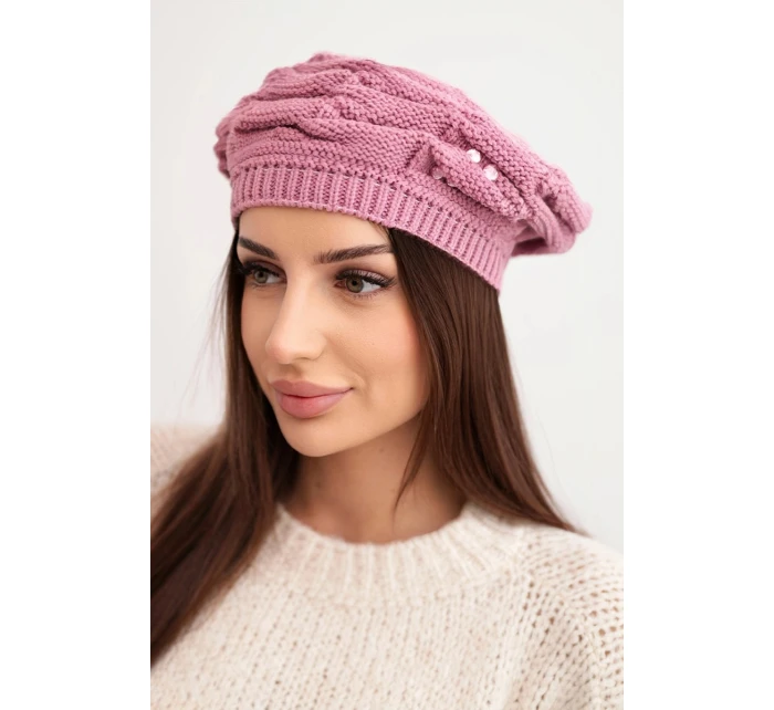 Dámská zimní čepice s ozdobným pletením a  fialová model 21878103 - K-Fashion