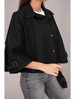 Dámská jarní bavlněná bunda model 22084767 na knoflíky s límcem černá - K-Fashion