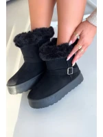 Dámské sněhule na platformě s přezkou a kožešinou Czarne model 21821891 - Boto