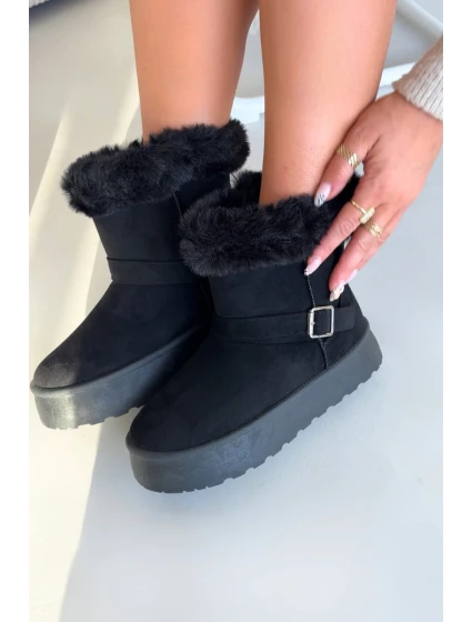 Dámské sněhule na platformě s přezkou a kožešinou Czarne model 21821891 - Boto