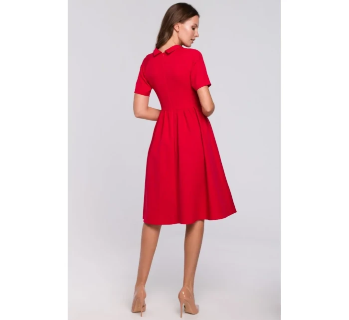 K028 Šaty s ohrnutým výstřihem - červené