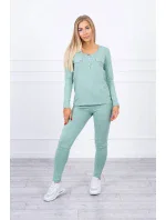 Sada s knoflíkovým výstřihem tmavě mátová