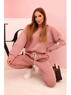 Komplet teplákové + kalhoty máslová látka tmavě růžová