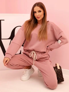 Komplet teplákové + kalhoty máslová látka tmavě růžová